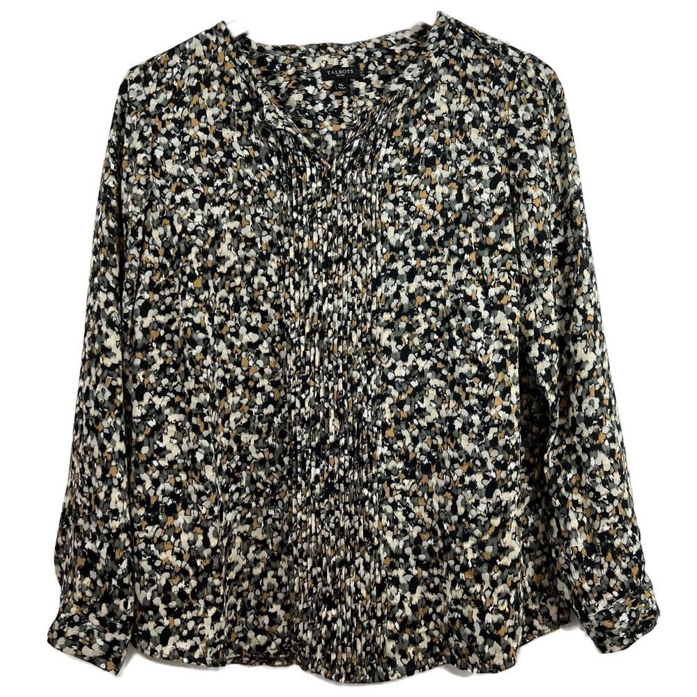 TALBOTS Women's  Long Sleeve Pleated Front Watercolor Multi-color Blouse Size MP